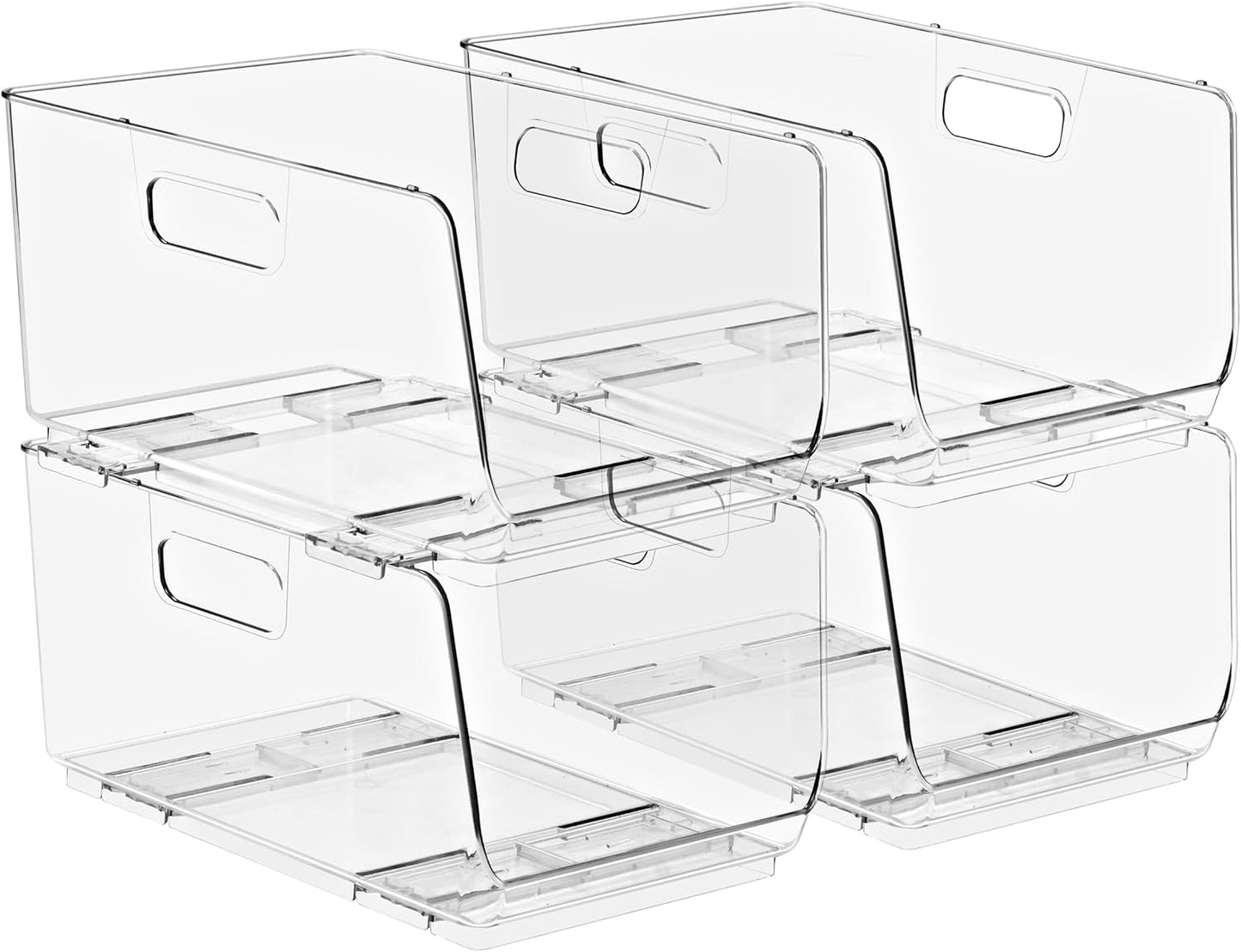 Sorbus Stackable Storage Bins Open Front - Clear Stackable Storage Bins - Pantry Bins for Storage and Organization - Acrylic Stackable Bins for Kitchen - Clear Pantry Organizer Bins (Medium 4 Pack)