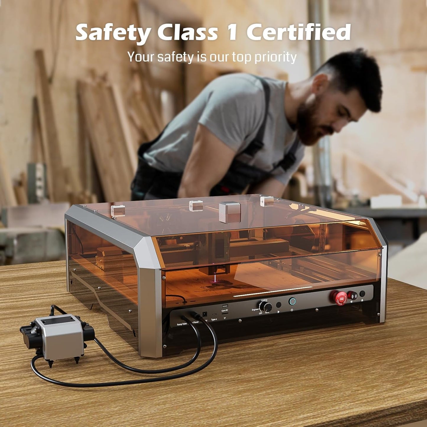 L8 Laser Engraver, 40W Power Output Laser Cutter Built-in Acrylic Enclosure with Vent, 40,000mm/min All-in-one Laser Engraving Machine Air Assist Pump, Honeycomb, Camera, Laser Safety Class 1