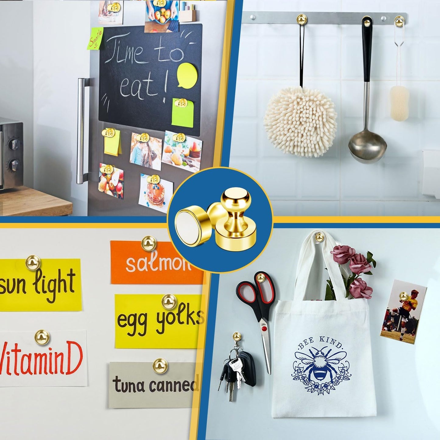LOVIMAG Fridge Magnets, 18Pcs Refrigerator Magnets Strong Fridge Magnets for Whiteboard, Small Magnets Gold Magnets for Kitchen Accessories,Office Aaccessories,Fridge Accessories, Decorative Magnets