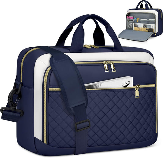 NEWHEY Laptop Bag 17.3 Inch Laptop Briefcase for Women Men Waterproof Shoulder Messenger Bag Large Computer Bag for Business Office Work College, Blue&Beige