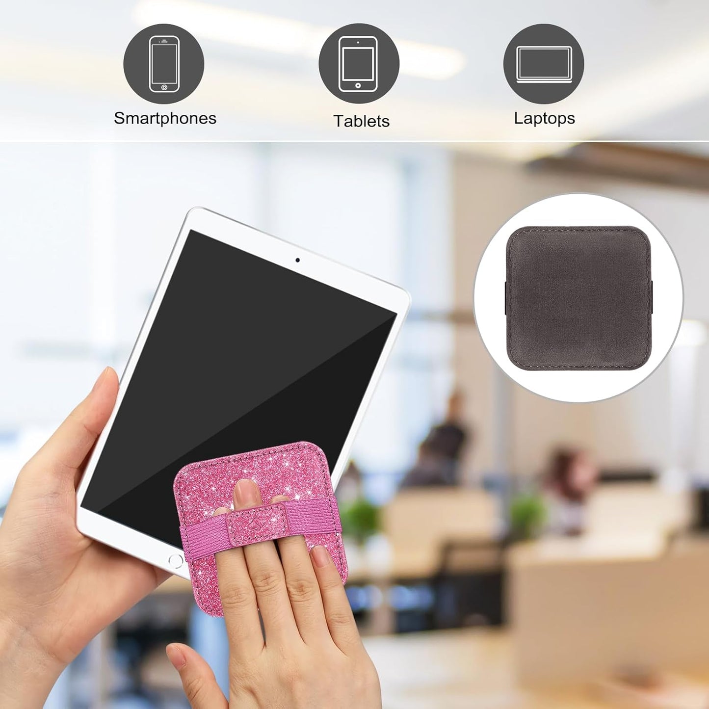 Fintie Screen Cleaning Pad, [4 Pack] Soft Cloth Wipes Screen Cleaner with Elastic Strap for iPad, iPhone, MacBook, Tablets, Laptop (Glitter Pink/Black)