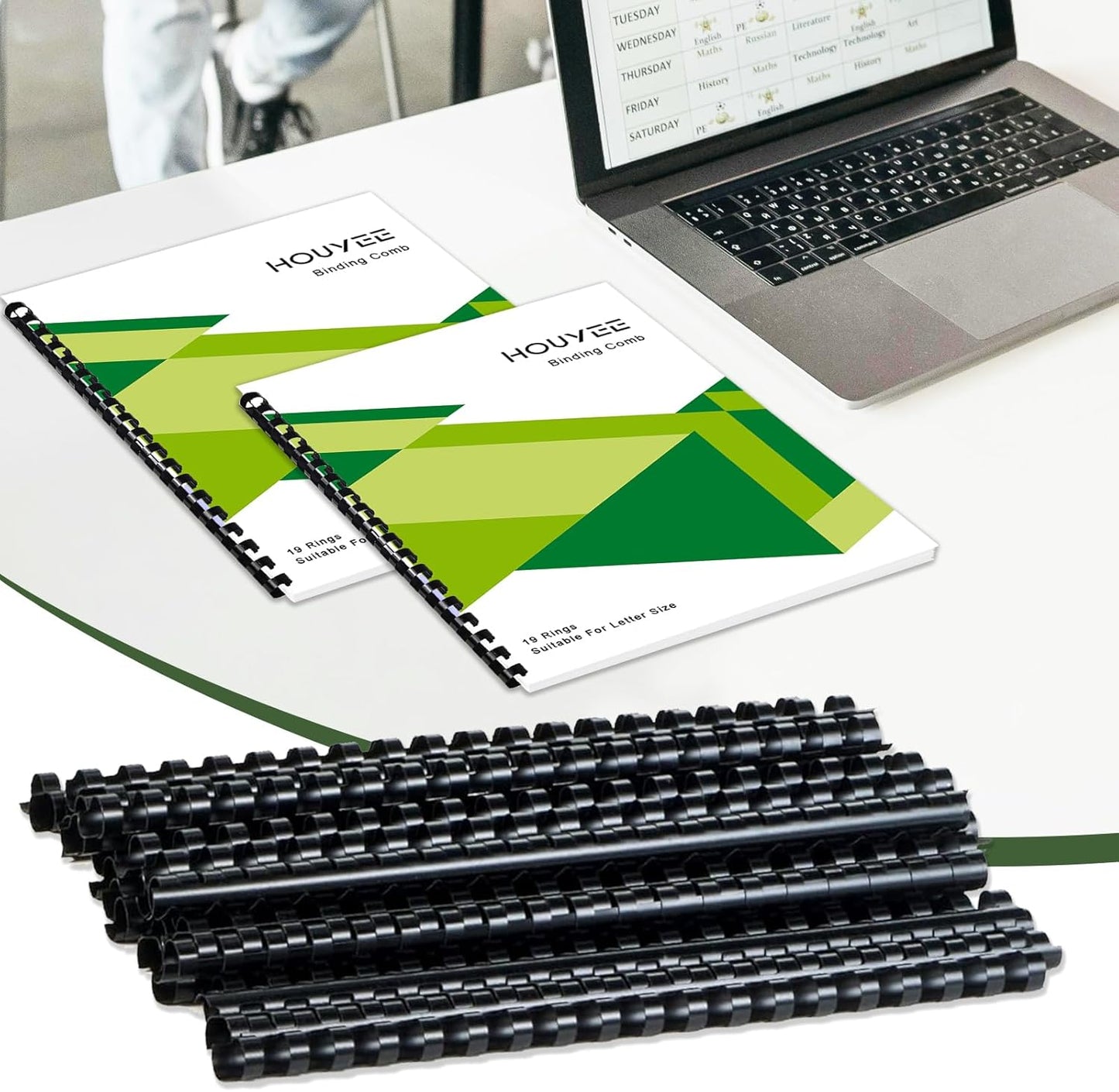 HOUYEE 1/2 Inch Plastic Binding Comb 19 Ring, 90 Sheet Capacity, Letter Size Black Comb Binding Spines (50 Pack)