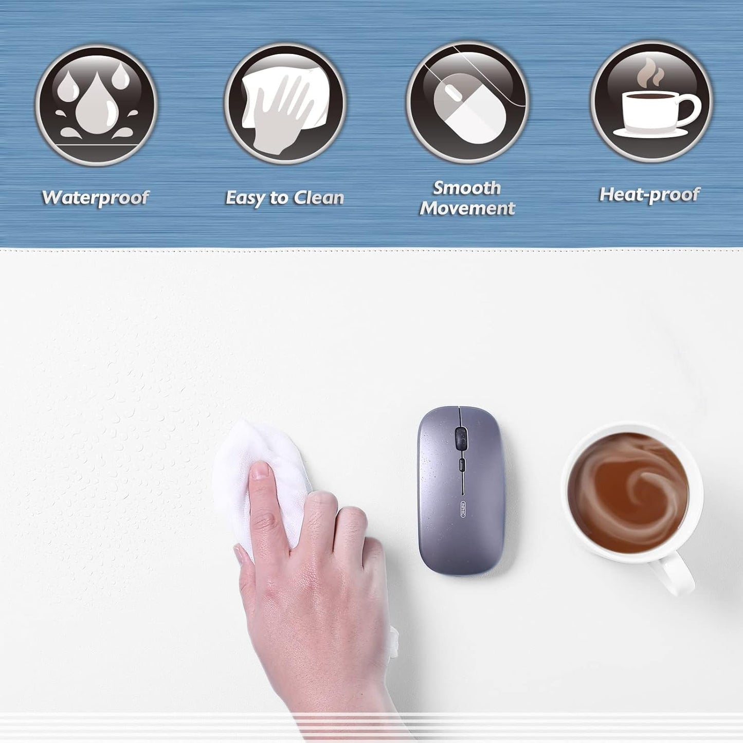 K KNODEL Desk Mat, Blotter, Dual-Sided Office Desk Pad, Waterproof Desk Mat for Desktop, Desk Blotters, PVC Leather Pad Protector (White, 31.5" x 15.7")