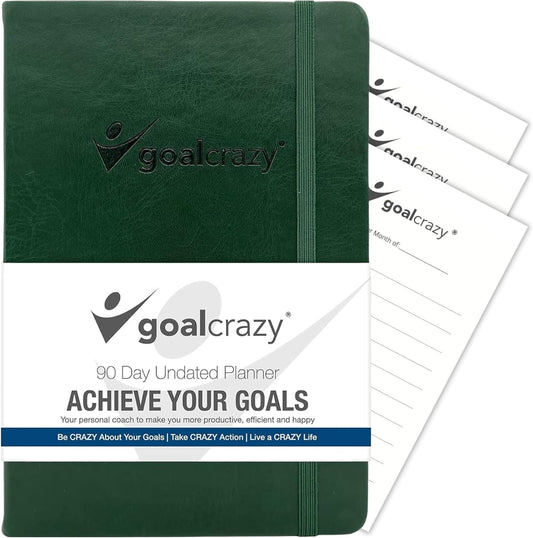 Undated Planner – 90 Day Guided Journal & Productivity Organizer, A5 Daily & Weekly Planner 2025 2026 with Goal Setting, Habit Tracker, To Do List, Academic & Work Calendar, Leather Hardcover - Forest Green