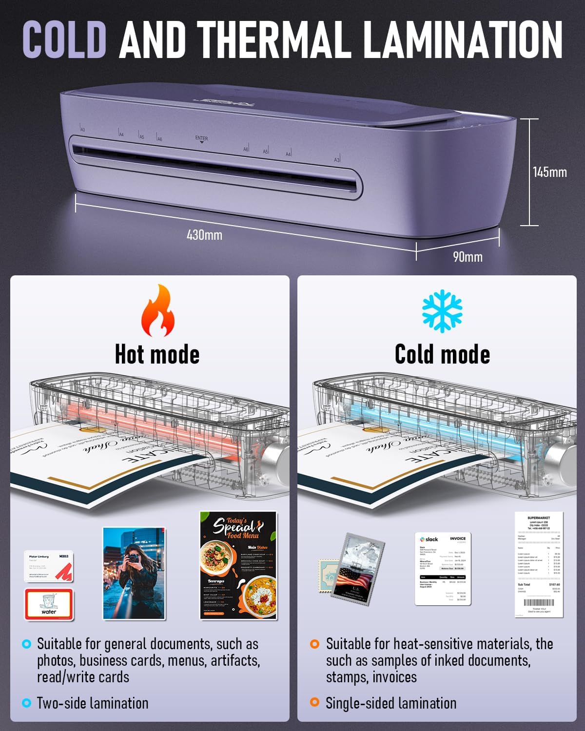 Laminator Machine 13 Inch Wide Thermal Lamination 9 in 1 Cold Hot A3 Laminating Machine for Teacher Personal, 60s Warm-Up No Jam laminator Machine 11x17 with 30 Laminating Sheets for Home Office Use