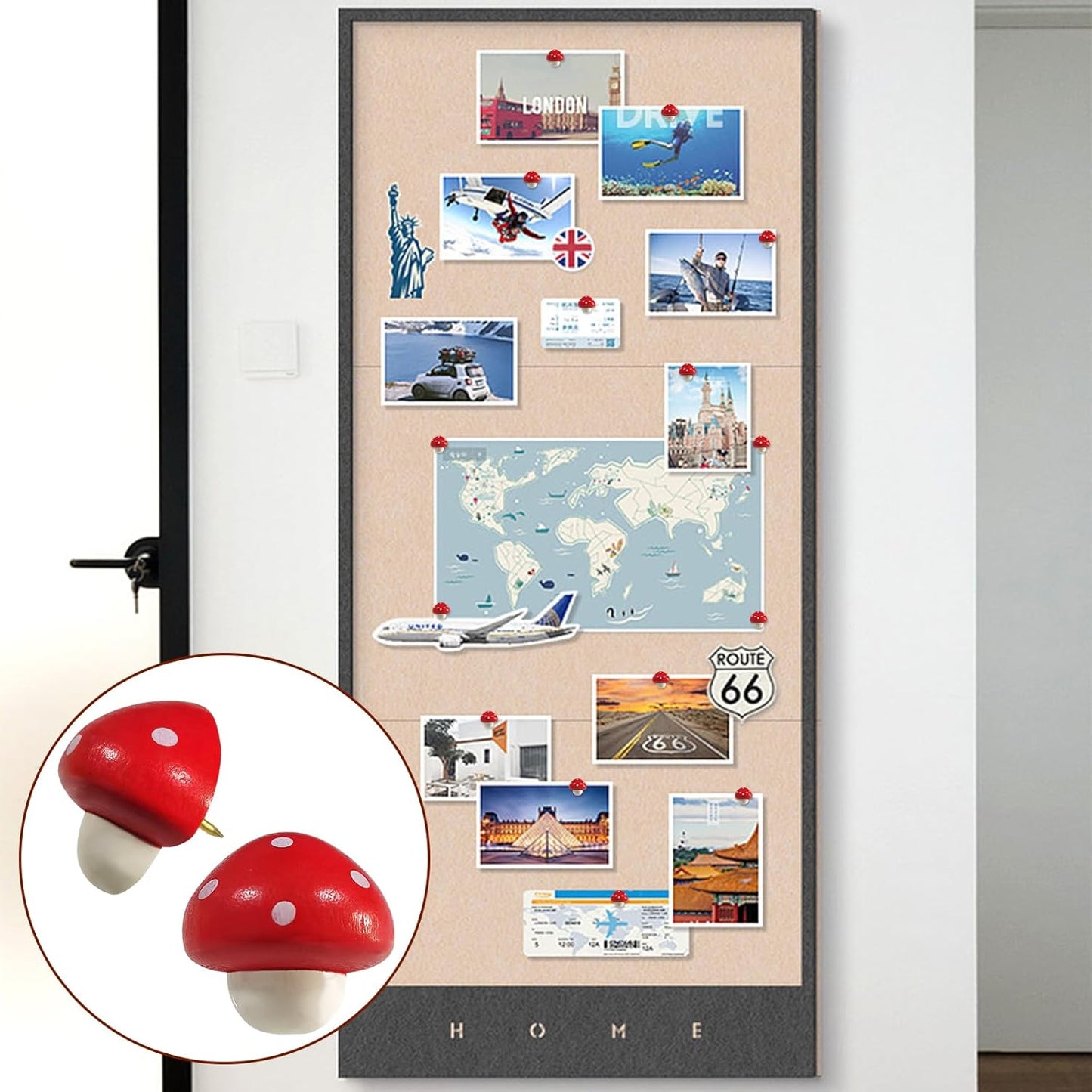 Wooden Mushroom Pushpins, 20pcs Decorative Thumbtack Cute Thumb Nails Mushroom Thumb Tacks for Home Office Classroom Photos Wall, Maps, Bulletin Board, Cork Boards Hanging Posters