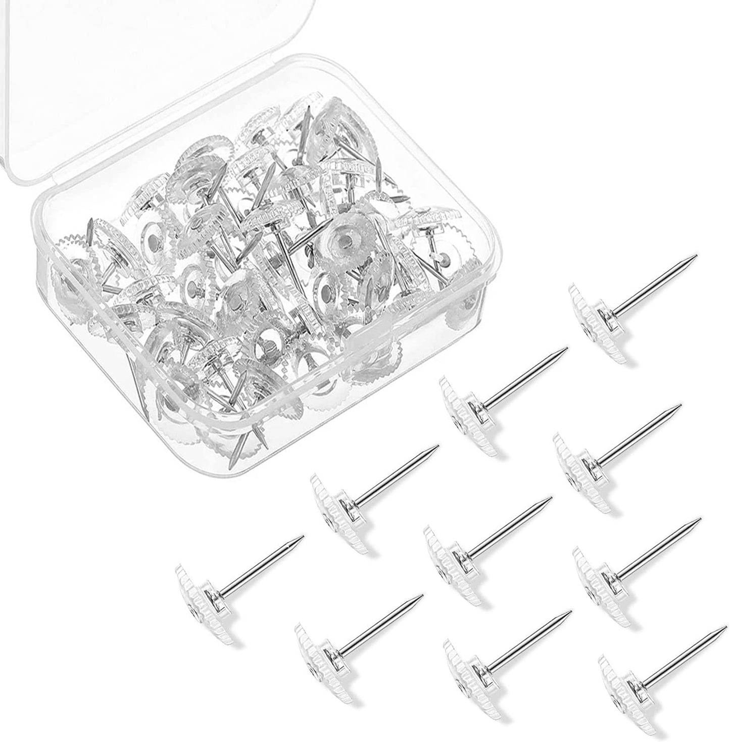 Lunies 100 PCS Clear Push Pins, Plastic Thumb Tacks for Wall, Wall Tacks for Hanging, Standard Clear Plastic Head and Steel Point Push Pins for Cork Board