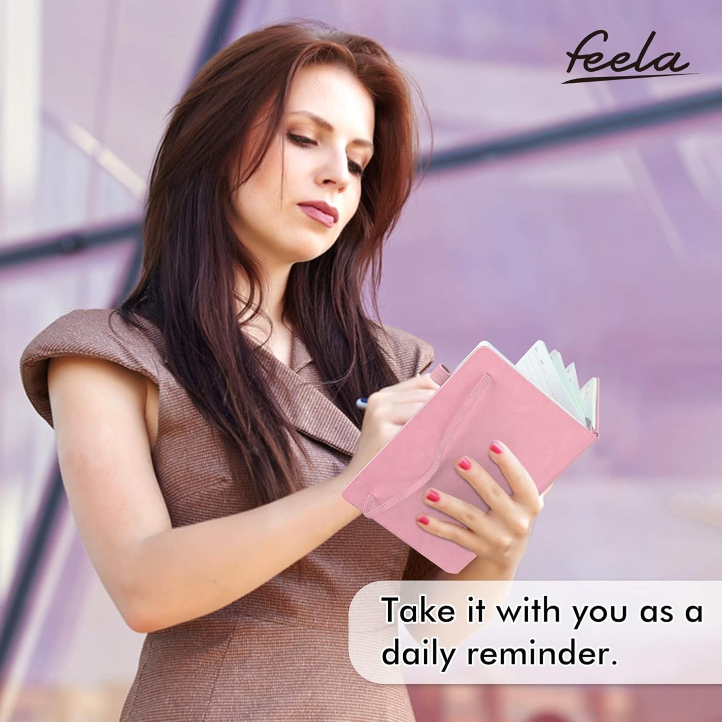 feela 12 Pack Notebooks Journals Bulk, Hardcover Notebook Classic Ruled Lined Journals with Pen Holder for Women Girls School Business Supplies, with 12 Black Pens, 120 GSM, 5.1”x8.3”, A5, Rose Pink