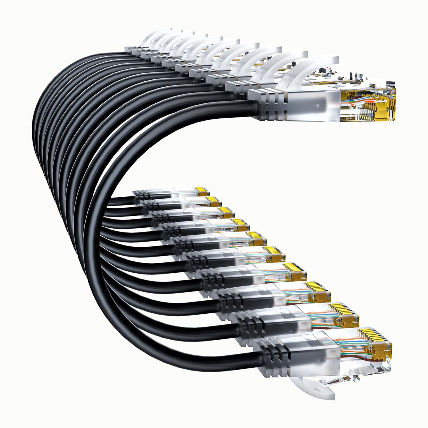 Cat6a Patch Cables 1ft (10 Pack) Slim, Cat6 Ethernet Patch Cable Pure Copper, Flexible Cat 6 Patch Cable 550MHZ 10G, Space-Saving Cat 6A Network Cables for Patch Panel, Black