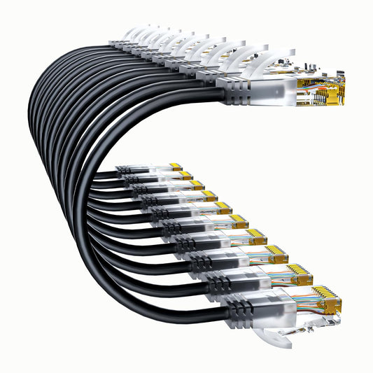 Cat6a Patch Cables 1ft (10 Pack) Slim, Cat6 Ethernet Patch Cable Pure Copper, Flexible Cat 6 Patch Cable 550MHZ 10G, Space-Saving Cat 6A Network Cables for Patch Panel, Black