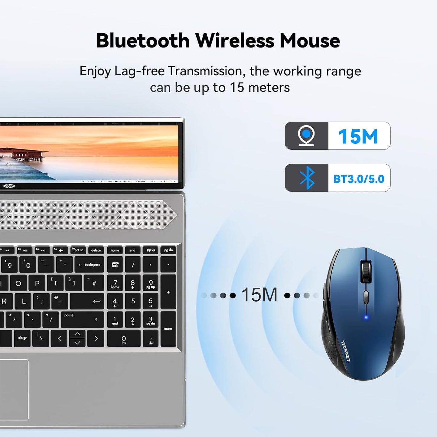 TECKNET Bluetooth Mouse, 4800 DPI Wireless Mouse, 2-Year Battery 6 Adjustable DPI, 6 Buttons Compatible with Laptop/Windows/Computer - Blue