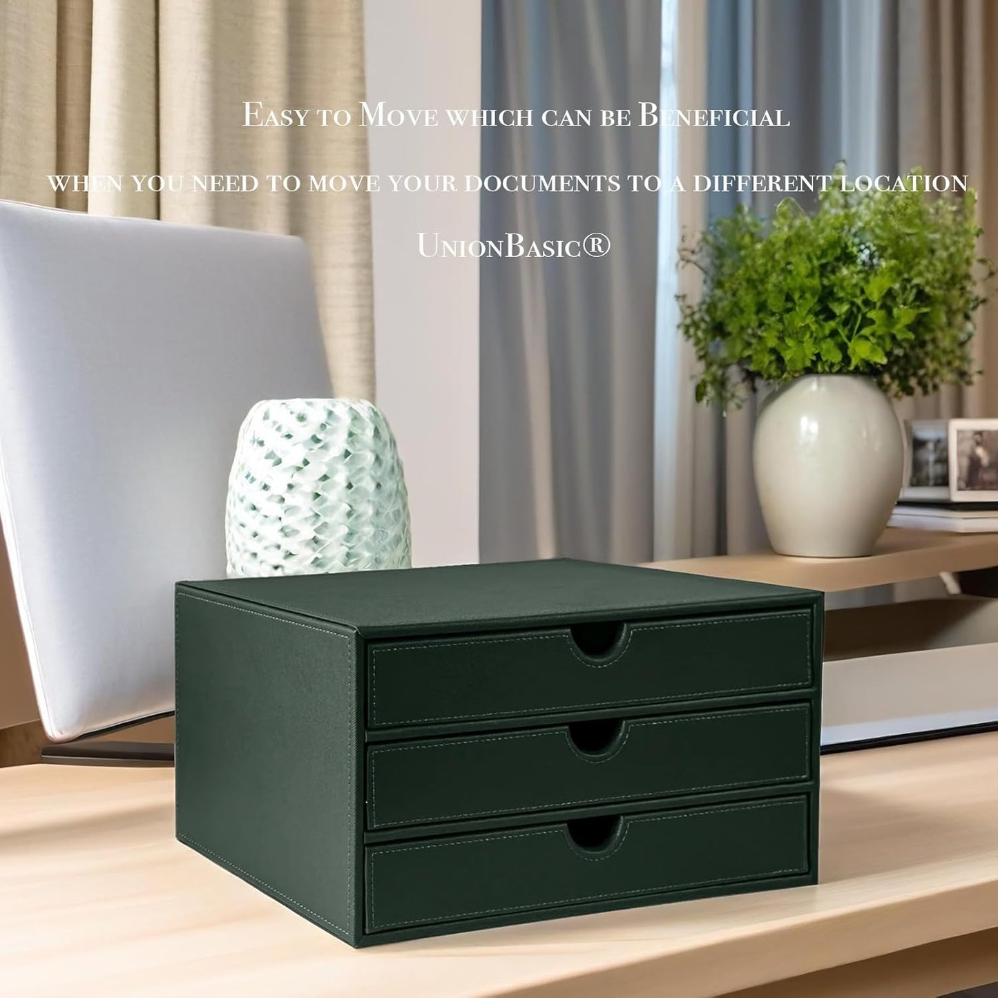 UnionBasic Document Organizer, 3-Drawer File Cabinet Document Storage Box, Office Desktop Filing Organizer, Dark Green