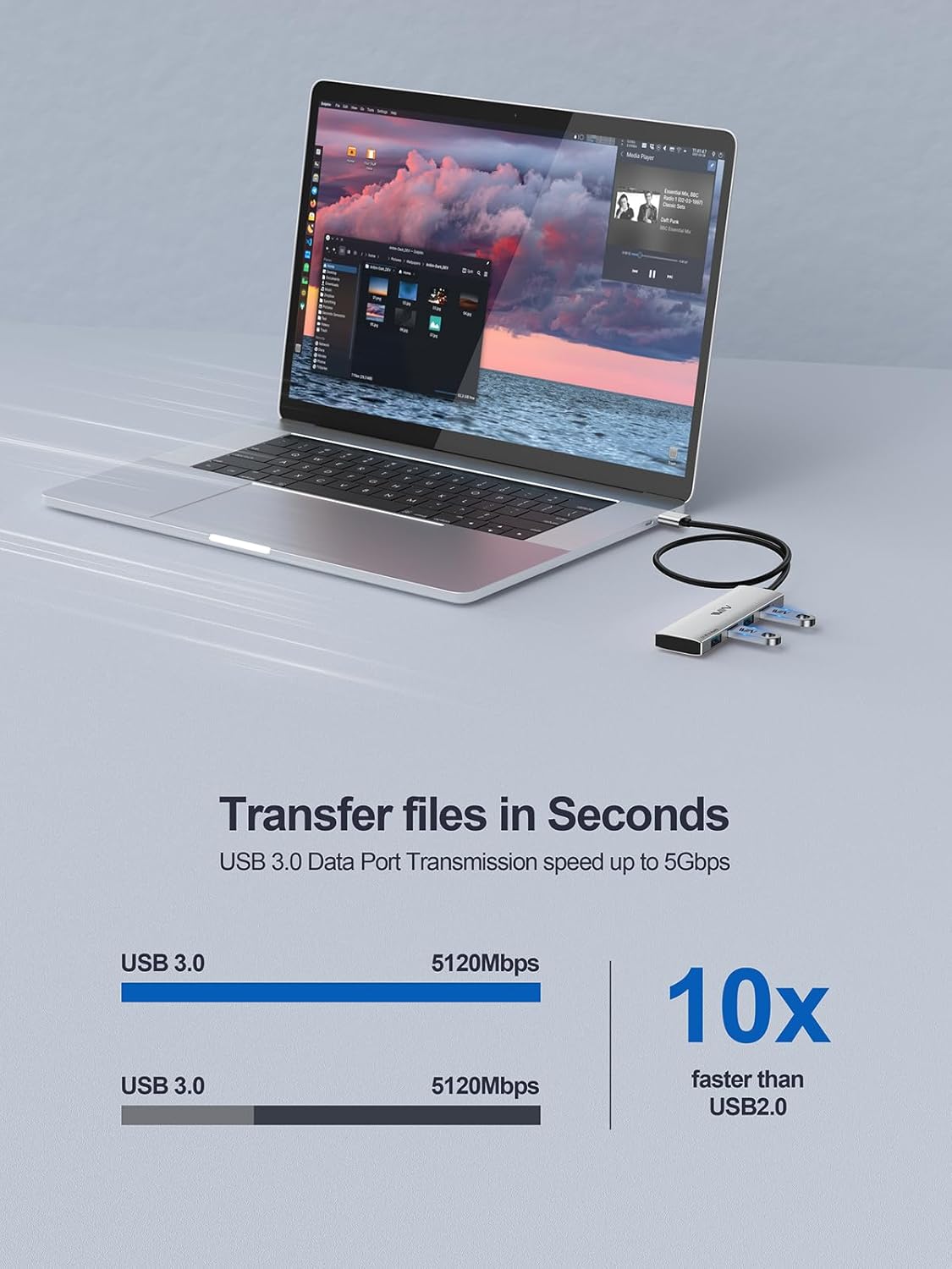 USB 3.0 Hub,4 Port USB Splitter Extender Portable Adapter Multiport Data Hub for Laptop,Xbox,Flash Drive,HDD,Console,Camera,Keyborad,Mouse Windows,Mac OS PC,Not Designed to Charge Devices-Silver