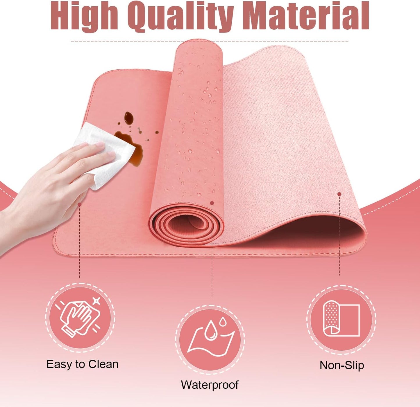 Sweet Pink Leather Desk Pad, 47.2'' x 23.6'', Suede Base Sewing Desk Blotter, Non-Slip Office Mat, Waterproof Writing Pad for Home and Office
