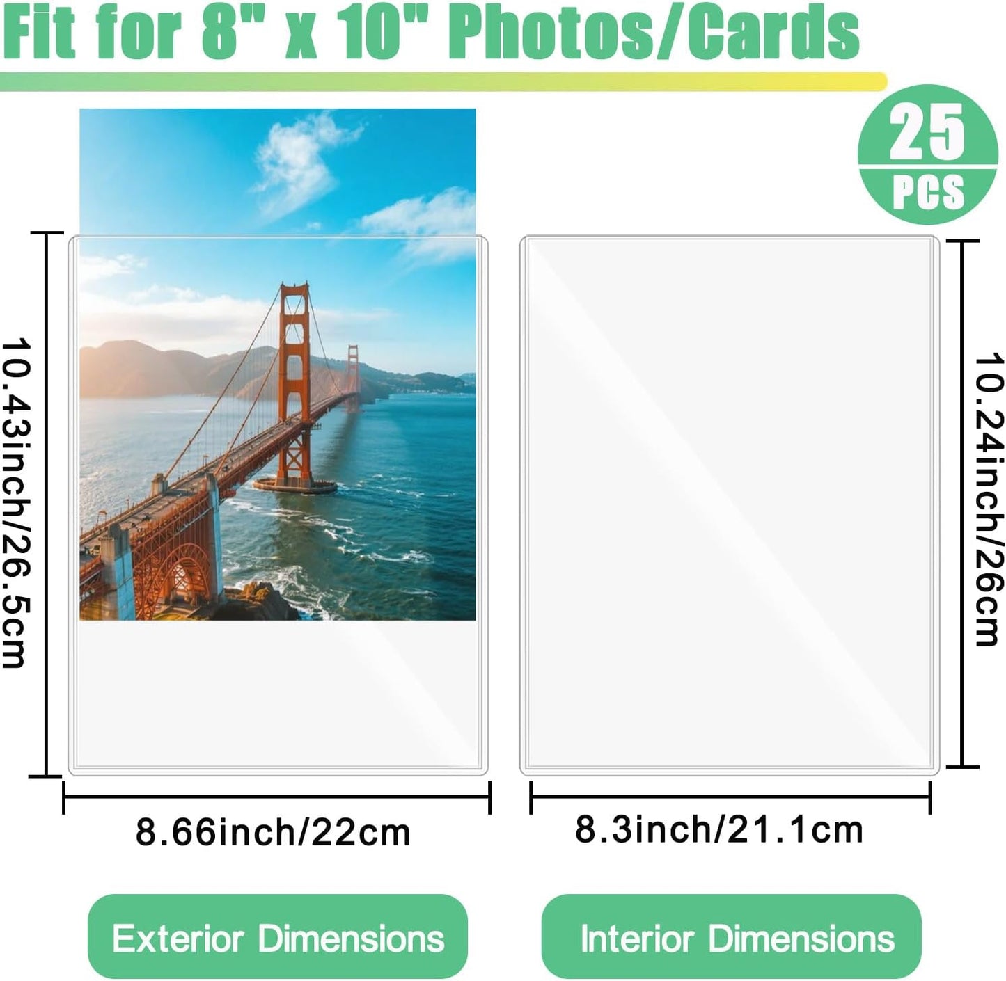 25PCS 8" x 10" Clear Rigid Card Sleeves – Waterproof Hard Plastic Protectors for Postcards, Prints, Photos, Trading & Sports Cards – Top Load Jumbo Sheet Holders