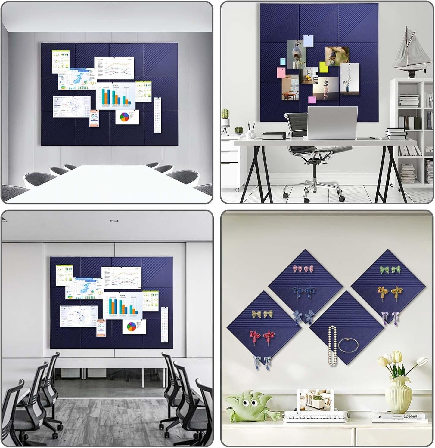 Large Cork Board for Walls 48"x 36", 12 Pack Felt Wall Tiles with Safe Removable Adhesive Tabs, Cork Board for Office,Pinboard Bulletin Board - Dark Blue