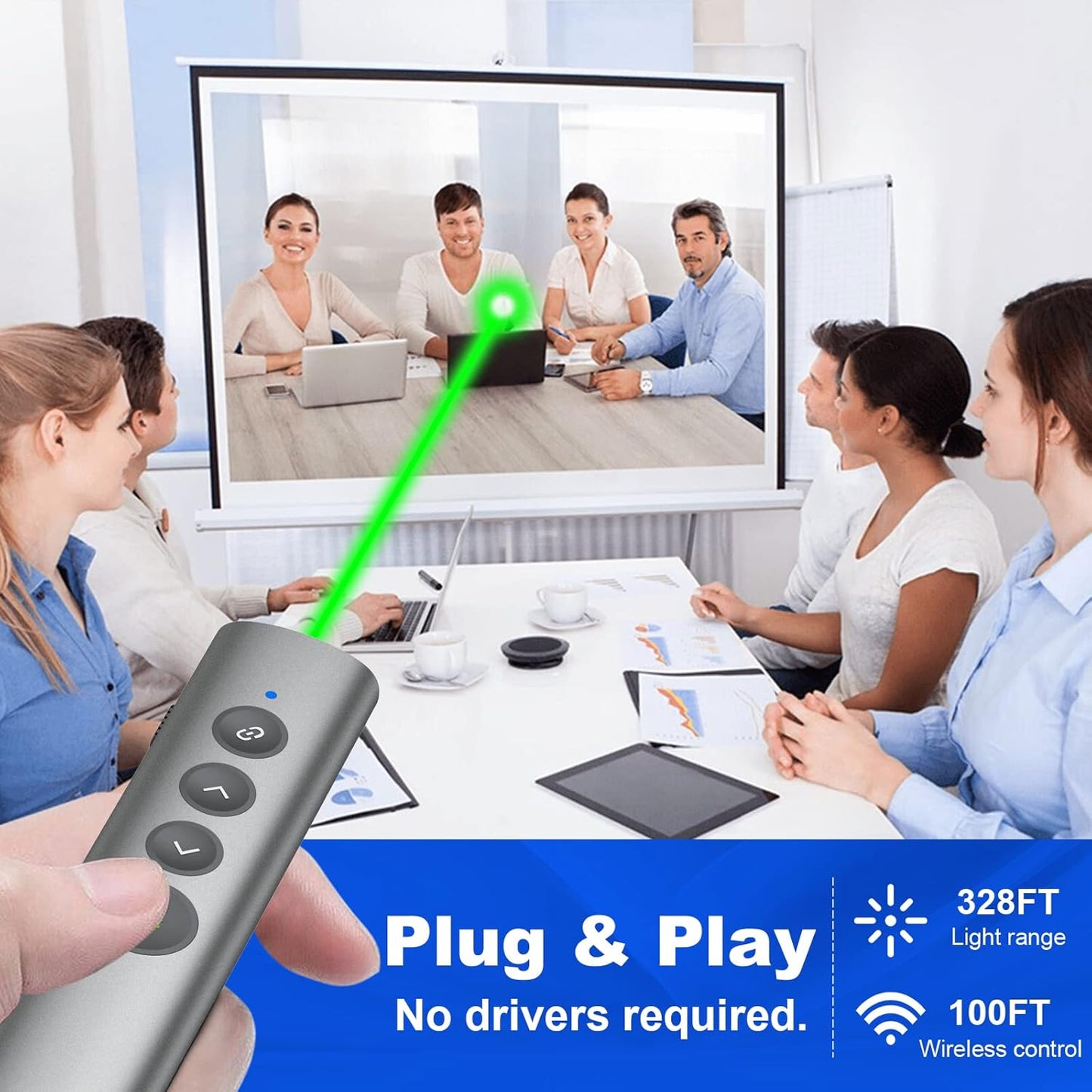 Rechargeable Green Laser Pointer for Presentation, Clicker for PowerPoint Presentations, USB-C/A Power Point Clicker, Wireless Presenter Remote for Computer/Mac/PPT/Google Slide Advancer