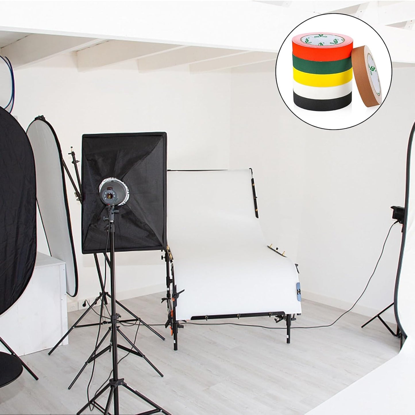 BOMEI PACK 6 Colors Gaffer Tape 1inch x 20yds, Matte Non-Reflective Theater Stage Tape, No Residue Hand Tear, for Cable, Photo Studio, Painters, Floors Marking Tape