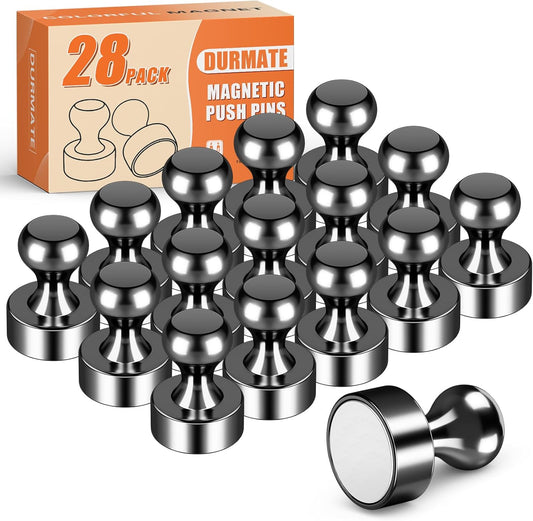 Strong Magnets for Whiteboard, Small Cute Push Pins, Circle Fridge Magnets, Black Magnetic Neodymium Strong for Kitchen, Office, Crafts Classroom, Gadgets, Wall Decor, Pack of 28