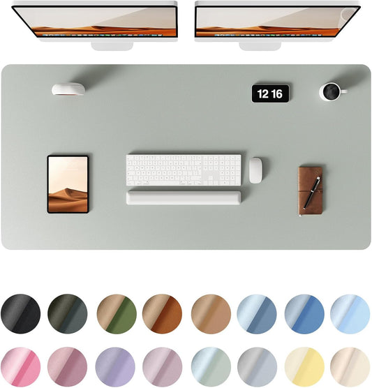 YSAGi Leather Desk Protector, Office Mat, Large Mouse Mat, Non-Slip PU Leather Blotter, Laptop Desk Pad, Waterproof Writing Pad for Office and Home (Grayish Green, 47.2" x 23.6")