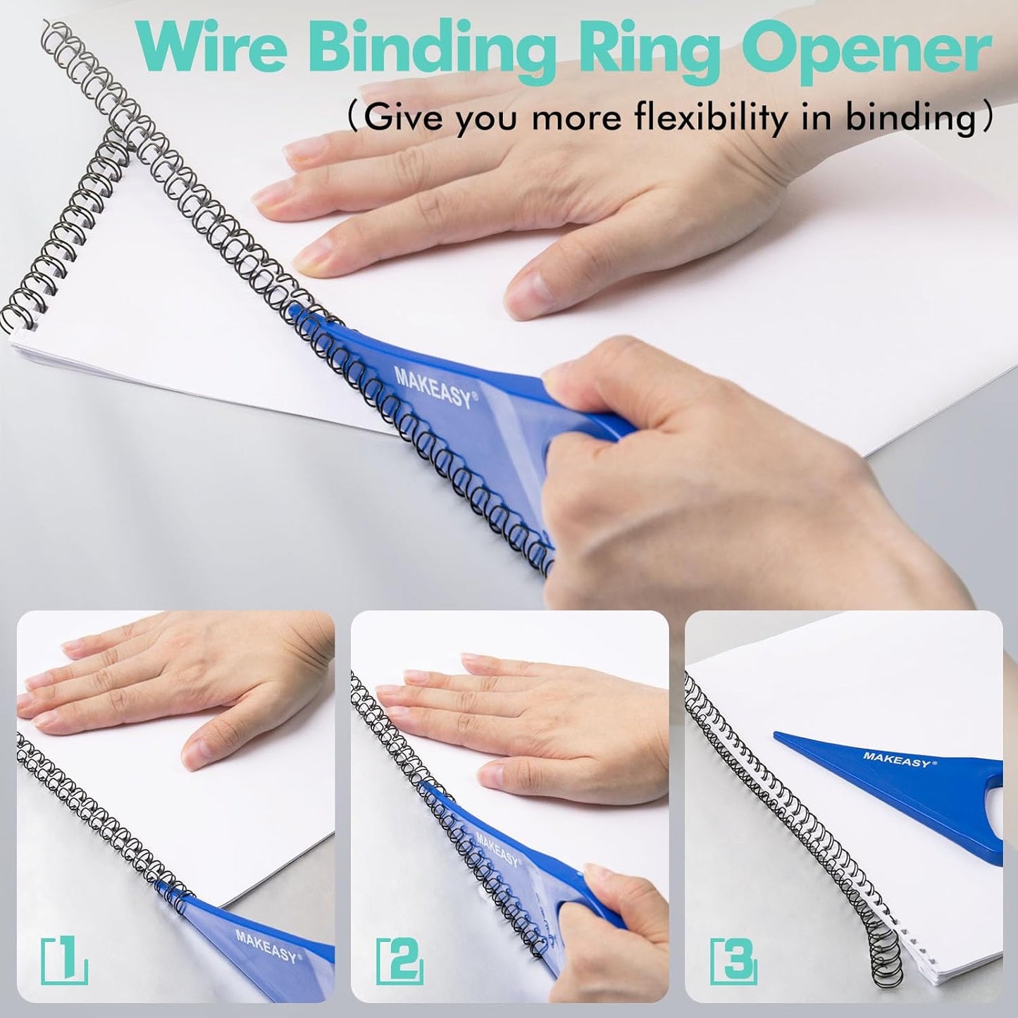 MAKEASY Binding Machine - Wire Binding Machine, 34 Hole, 12 Sheets Punch Capacity, Metal Book Maker Machine with 1 Box Wire Spines & Ring Opener