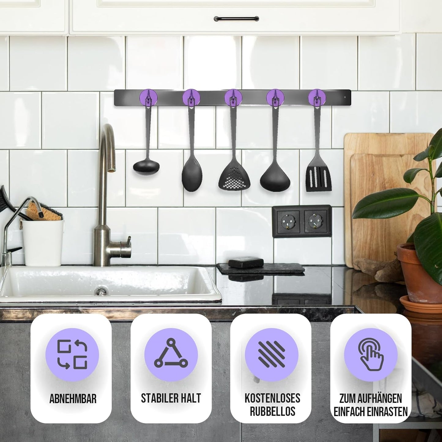 Neosmuk Magnetic Hooks, Heavy Duty 170lb Strong Magnets for Cruise Cabins, Ship Essentials, Large Metal Hooks for Hanging on Fridge(Purple,Pack of 4)