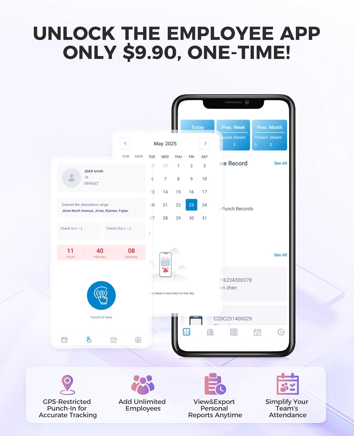 NGTeco Cloud Time Clock, Upgraded TC1 Remote Control 2.4GHz WiFi Time Card Machine for Small Business with Software & App for iOS/Android, Includes 5 RFID Cards No Monthly Fees