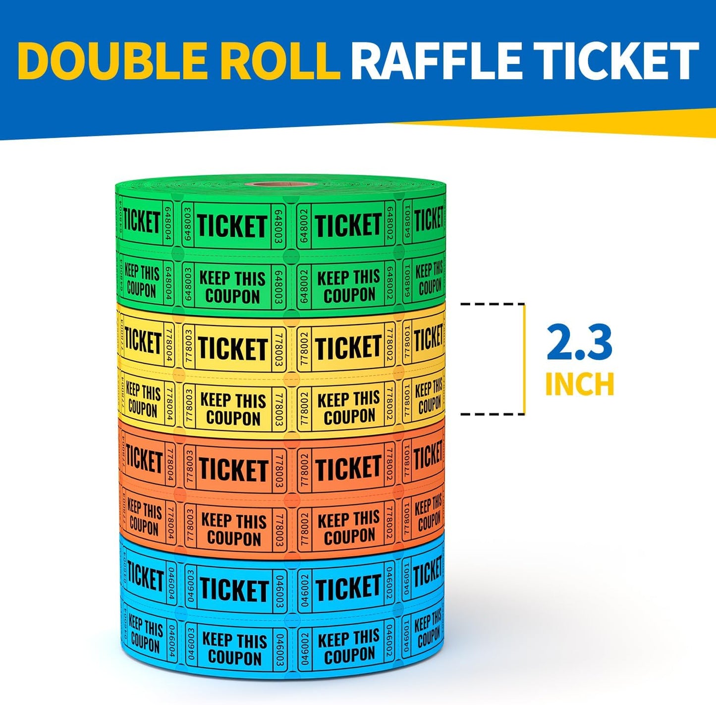 2000 Methdic Golden Raffle Tickets (4 Color Selection), Double Roll, Ticket for Events, Entry, Class Reward, Fundraiser & Prizes