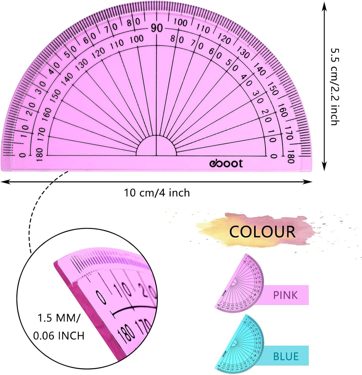 EBOOT 50 Pcs Math Protractors Plastic Protractor 180 Degrees, 4 Inches (Pink,Blue)