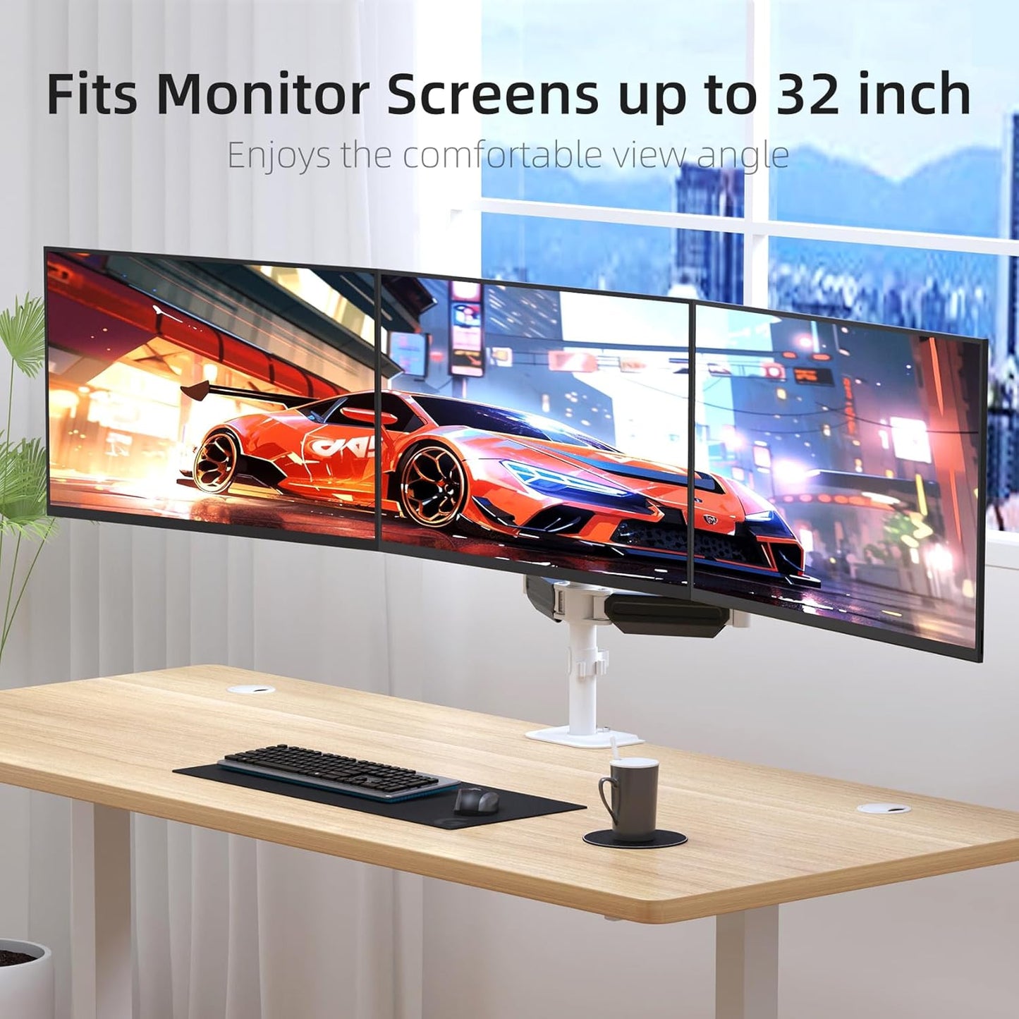 suptek Triple Monitor Mount for Most 17 to 32 inch Screens,Gas Springs Adjustment Triple Monitor Desk Mount Stand with Clamp & Grommet Kit,White(MD8003W)