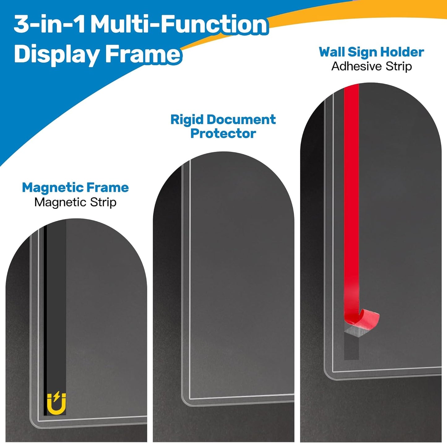 Magnetic Sign Holder 11 x 17, 20 Pack Rigid Magnetic Paper Holder Poster Display Frame, Clear Plastic Document Protectors with Magnet & Adhesive, Adhesive Frame for Wall Door Fridge Window