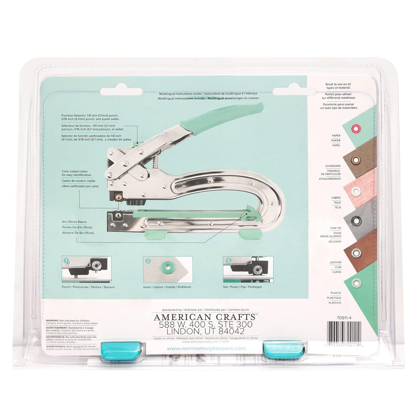 We R Memory Keepers Crop-A-Dile 2 - Big Bite Blue, Heavy Duty Single Hole Punch and Eyelet Grommet Setter with Ergonomical Grip, 1/8 or 3/16 inch Hole Puncher