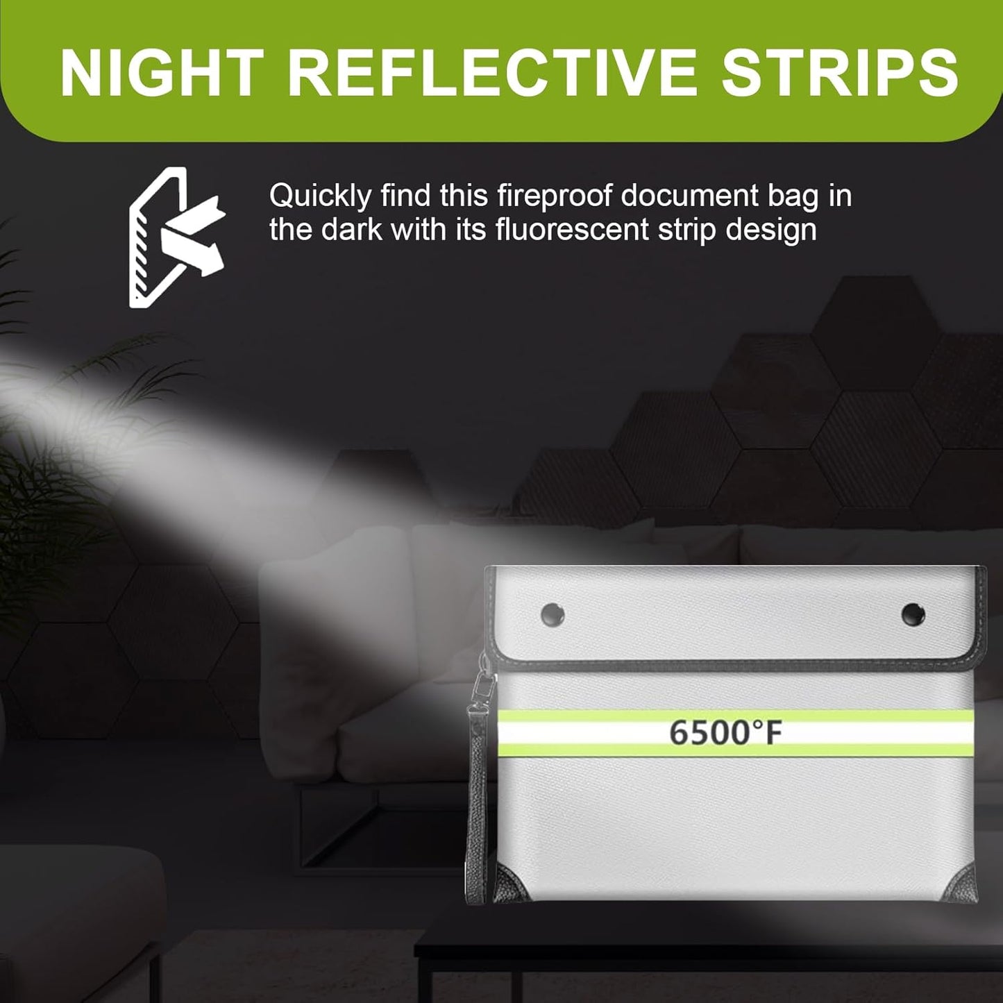 Fireproof Money Bag,6500°F Fireproof Waterproof Zipper/Reflective Strip,10 Layers of Heat Insulated Materials,Fireproof Document Bag with Handle for Cash/Important Documents/Valuables