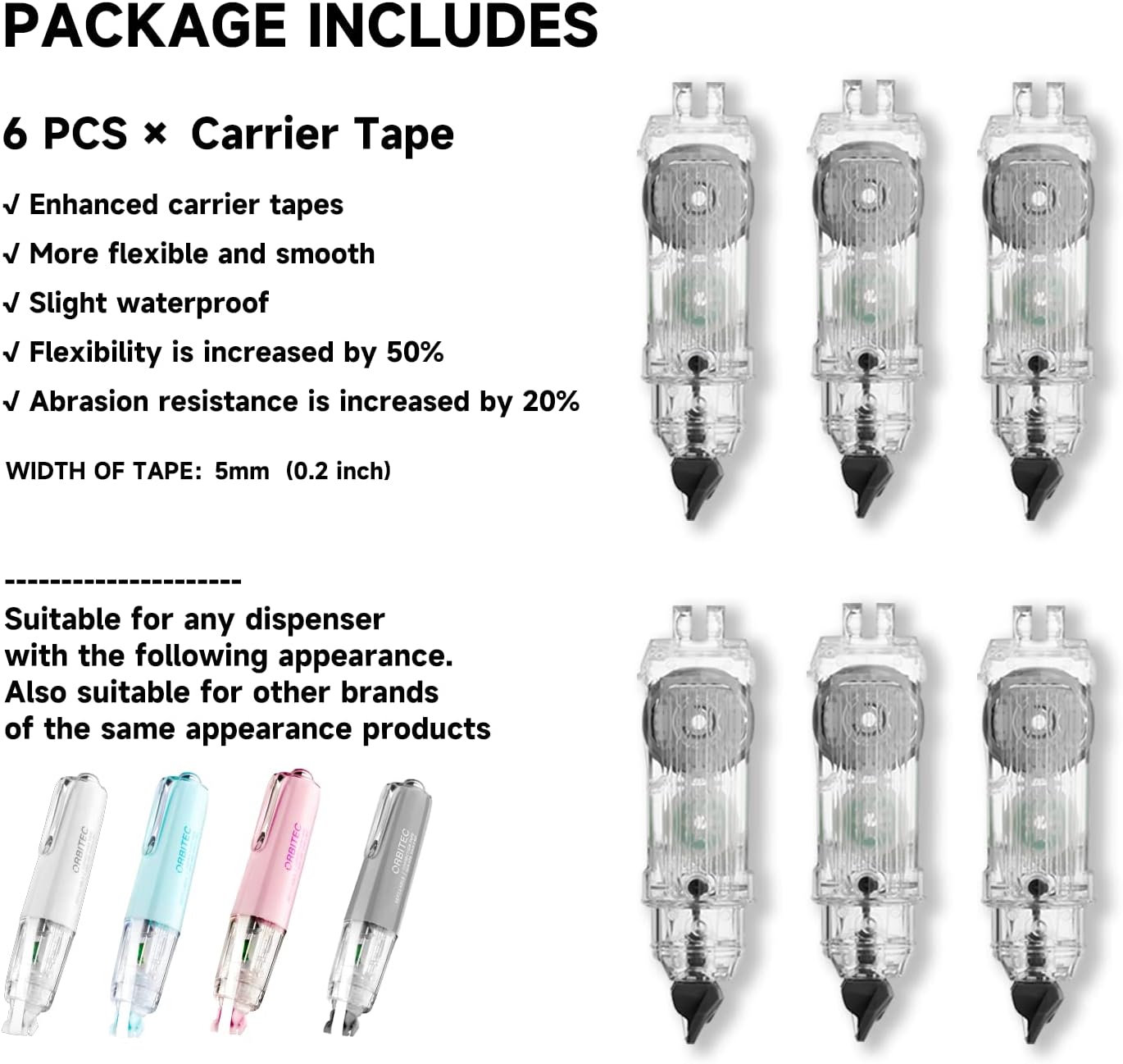 Correction Tape Refills, Carrier Tape for All the DU Series Refillable Correction Tapes, 6 Counts