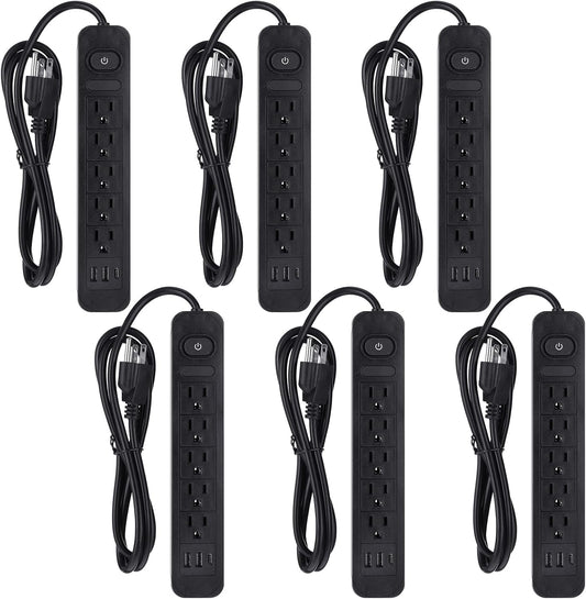 Kanayu 6 Pieces Power Strip Surge Protector with 5 Ac Outlets and 3 USB Ports, Heavy Duty Extension Cords Plug for Home Office Dorm(8.2 ft,Black)