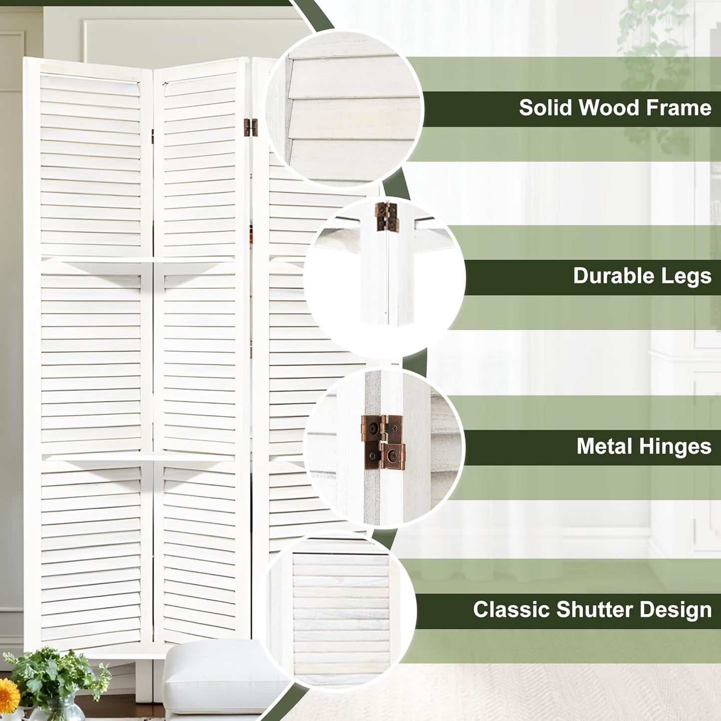 NicBex 6 Panel Room Divider,5.6FT Wood Carved Room Dividers with Display Shelves Folding Privacy Screens Portable Freestanding Partition Wall Dividers for Room Separation,Home Bedroom Office,White
