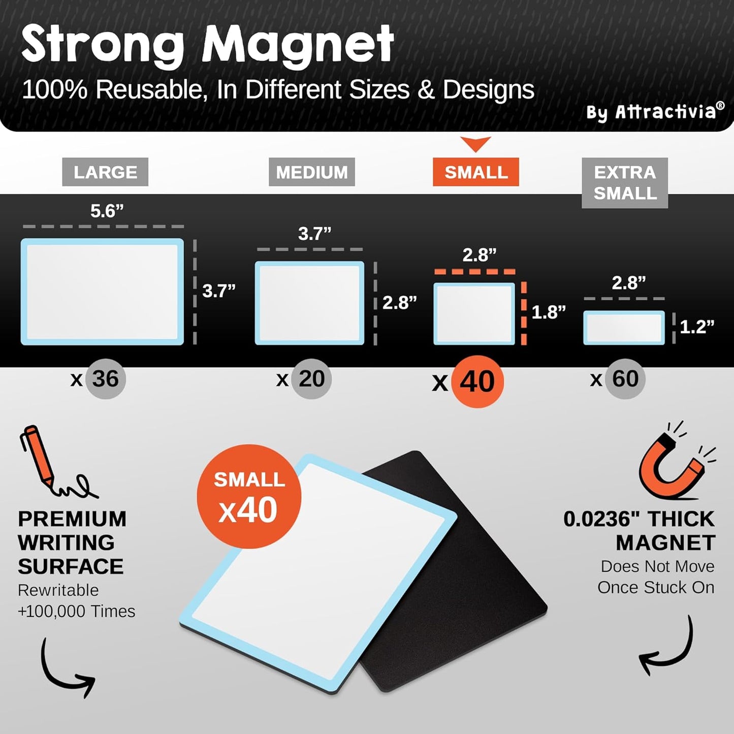 Dry Erase Magnetic Labels 2.8 x 1.8 in, Color Borders, Small Dry Erase Magnets, 40-Pack, White Erasable Write-On All-Purpose Labels, for Office, Education, Home, Whiteboard