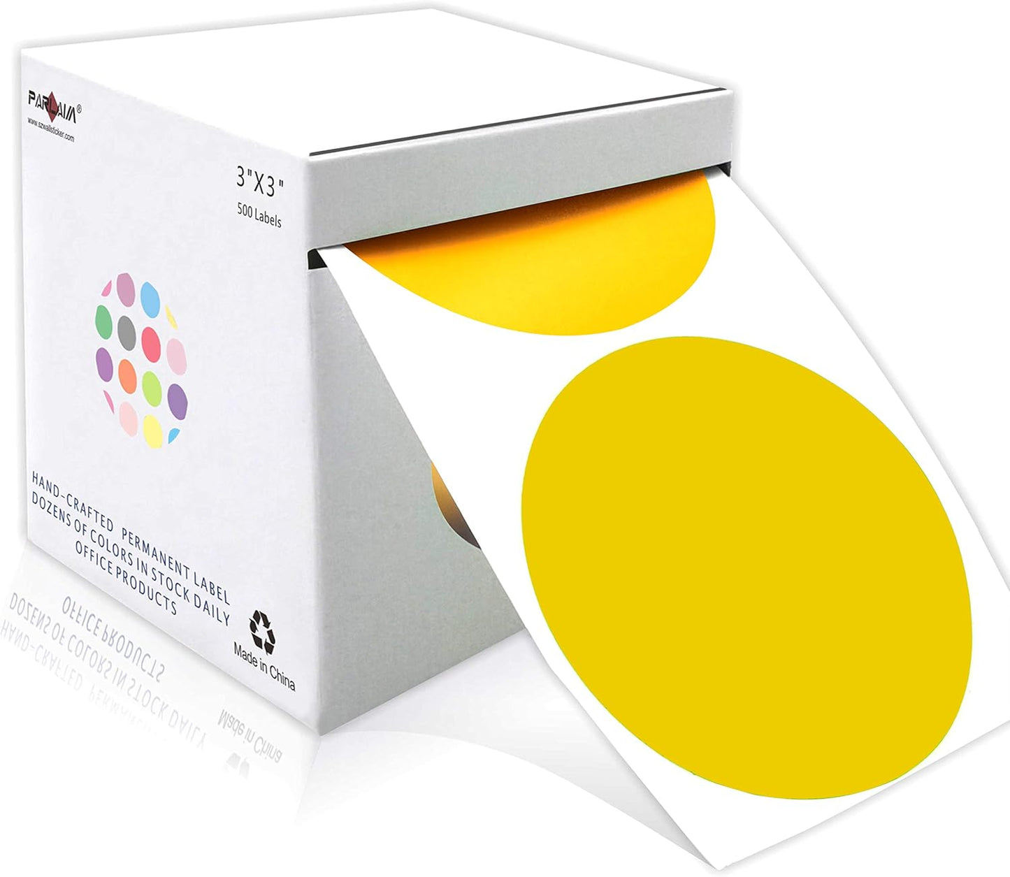 PARLAIM 3 Inch Round Permanent Adhesive Color-Code Dot Stickers,500 per Roll dots Label Dispenser Box,Iventory Circle Stickers (Yellow)