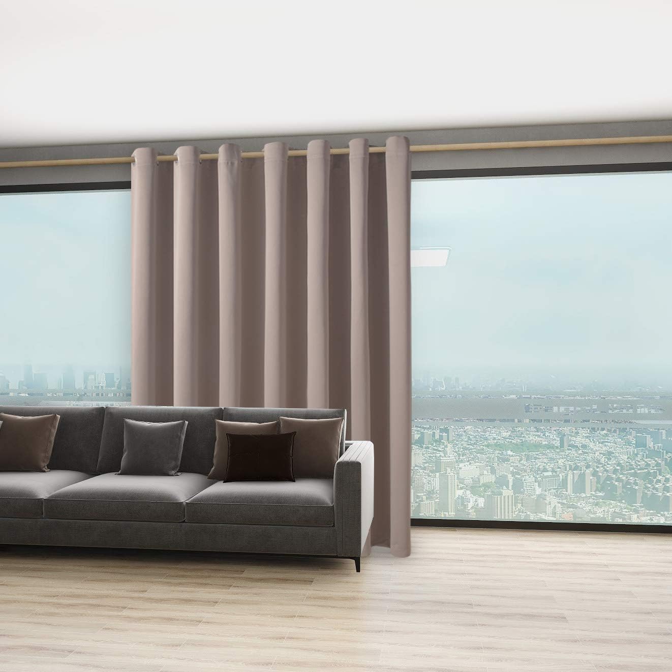 BONZER Room Divider Curtain Total Privacy Wall Noise Reducing Extra Wide Blackout Curtains for Patio Sliding Glass Door, 108L x 150W Inch (9L x 12.5W ft), 1 Panel, Khaki