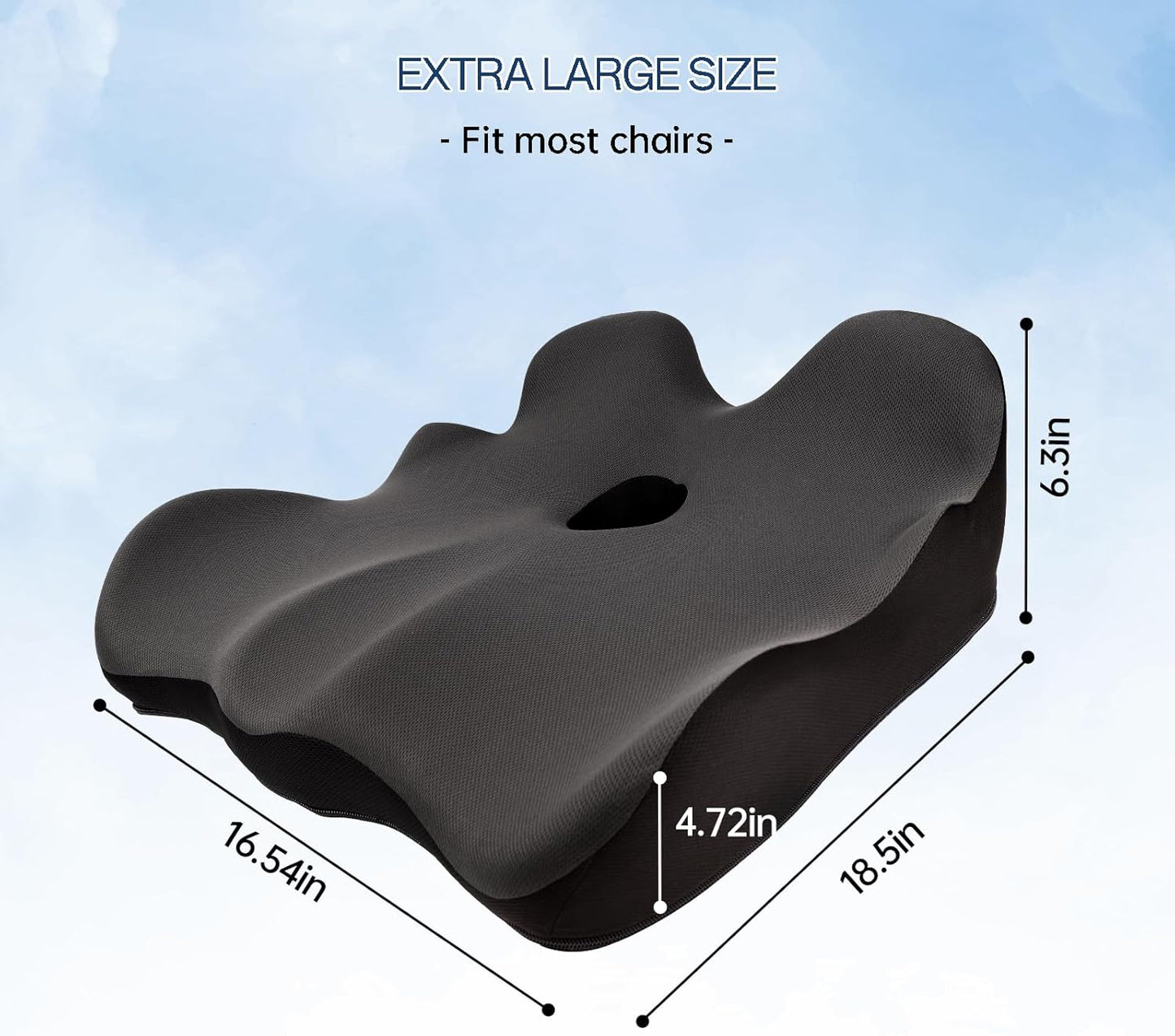 Seat Cushion, X-Large Memory Foam Office Chair Cushion, for Pressure Relief Sciatica & Pain Relief for Long Sitting Hours on Office/Home Chair, Car (Grey)