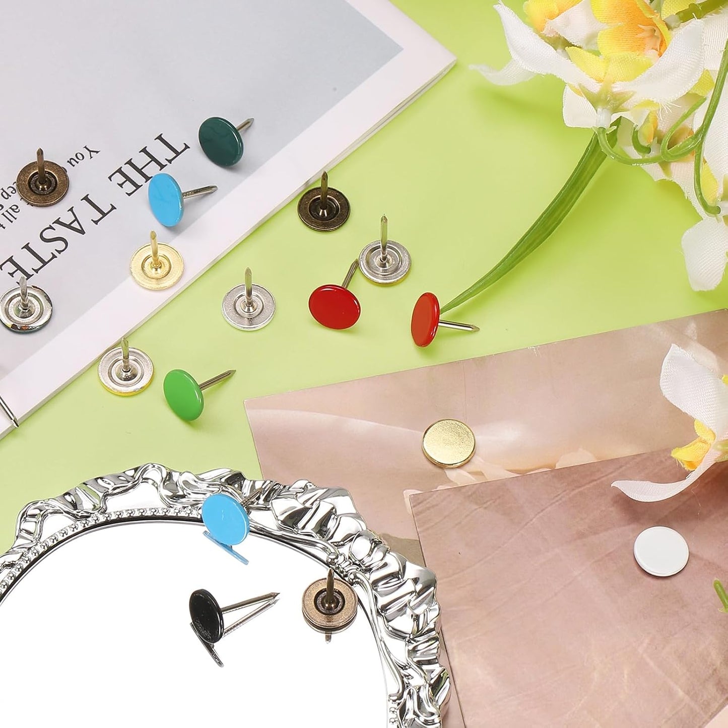 uxcell 150Pcs Upholstery Tacks, 11mmx17mm Flat Head Thumb Tack Decorative Furniture Nails Push Pins for Furniture Sofa Headboards, Bronze