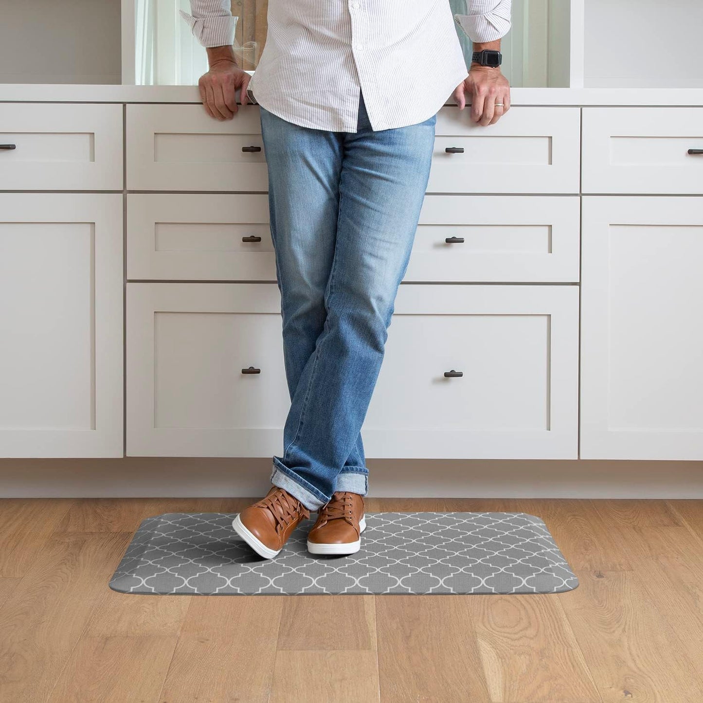 NewLife by GelPro Anti-Fatigue Designer Comfort Kitchen Floor Mat, 20x32”, Trellis Grey Resistant Surface with 3/4” Thick Ergo-Foam Core for Health and Wellness