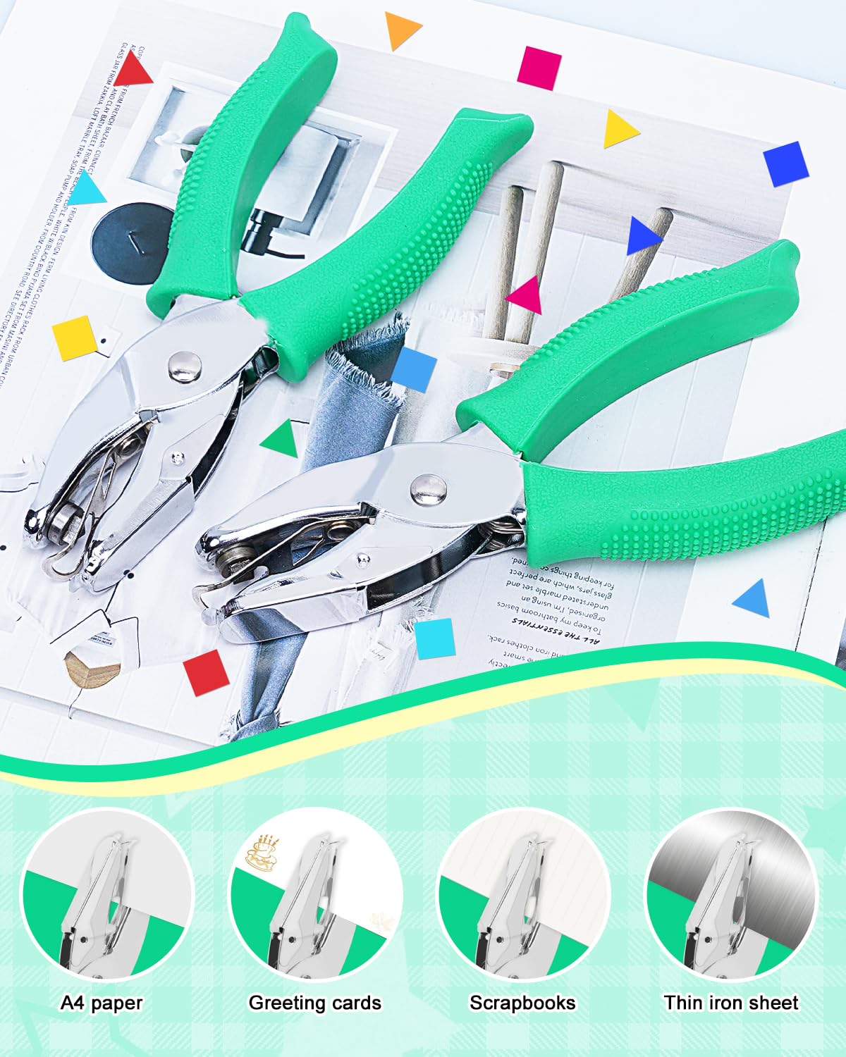 UCEC 1/6" Square Shape Hole Punch Metal Handheld Paper Punches for Crafting, Single Small Square Shape Hole Puncher School Supplies for Scrapbook DIY Craft Paper Tag in Home Office Classroom