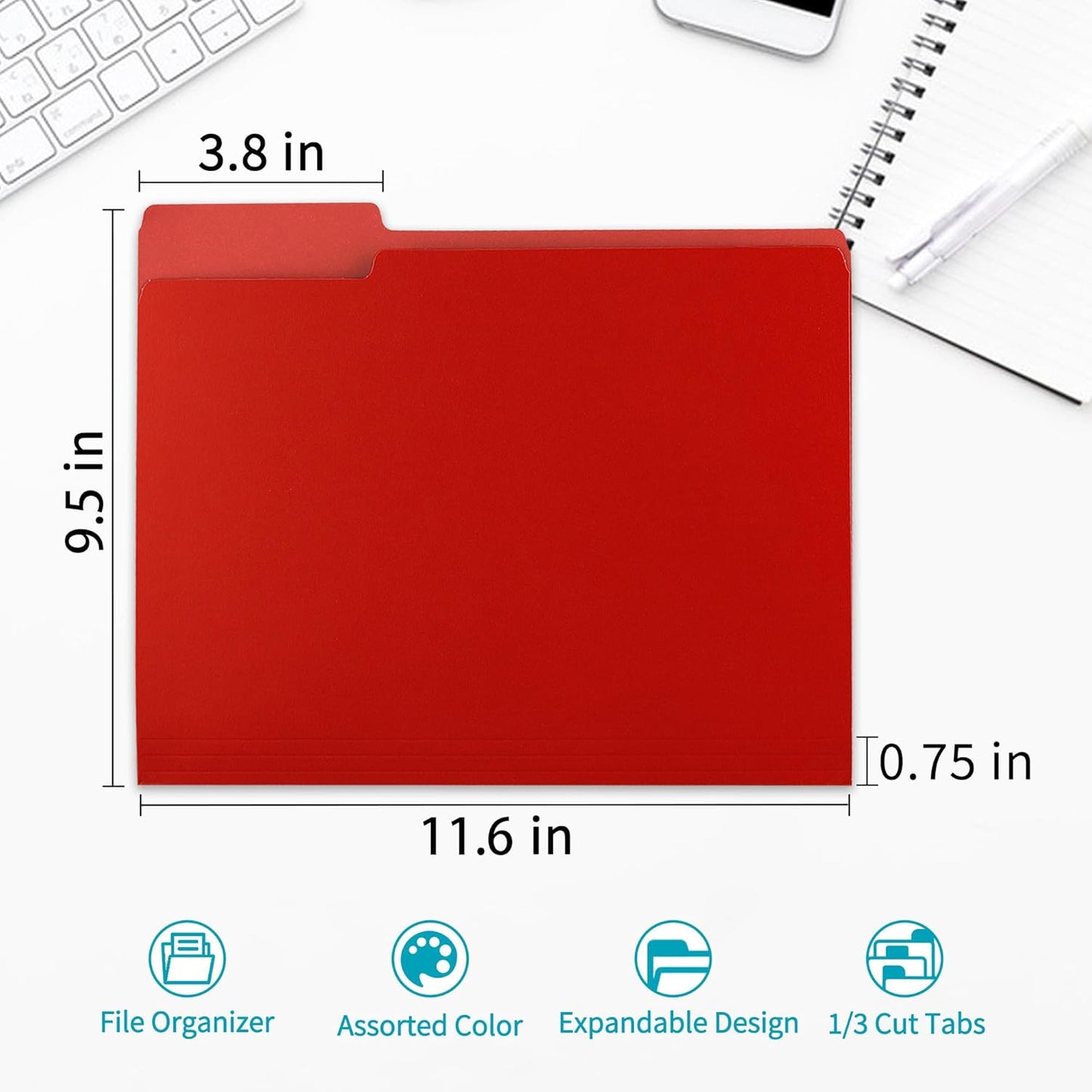 Two-Tone File Folder 8.5 x 11 Inch,36 Pack Red File Folders,1/3 Cut Tabs File Folder Letter Size,Colored File Folders,Manila File Folders for Office,School and Home,Organization