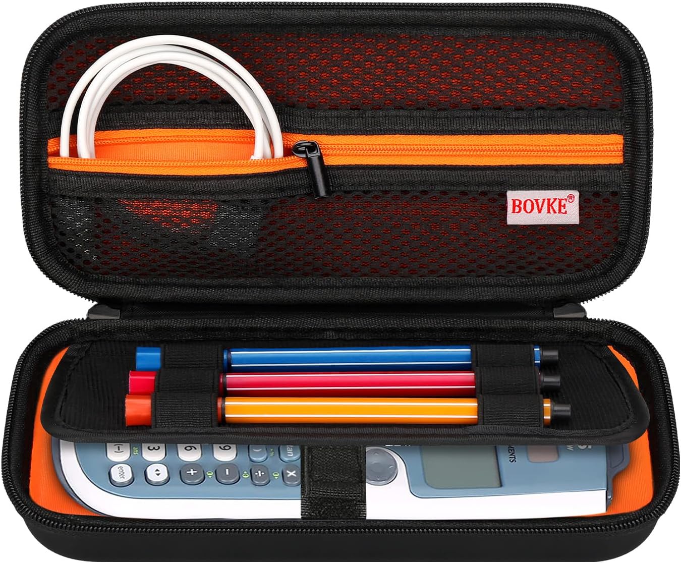 BOVKE Hard PU Graphing Calculator Carrying Case for TTexas Instruments TI-30XS Multiview/TI-34 Multiview/TI-36X Pro Scientific Calculator, Extra Pocket for USB Cables Pens Other Items, Black