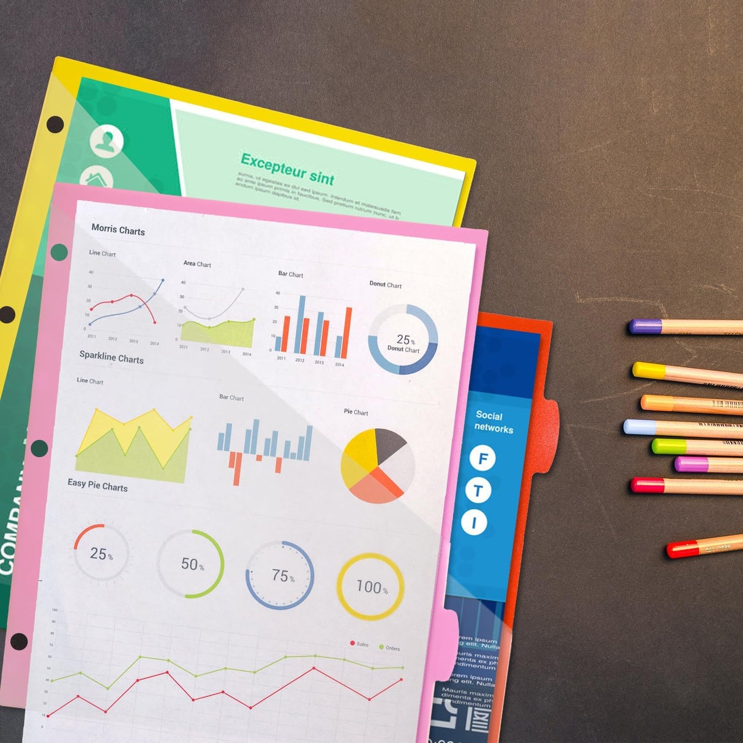 WOT I Durable 8-Tab Binder Dividers with Clear Pocket - 1 Set, Reusable Plastic Dividers for 3 Ring Binder, 4 Vibrant Colors