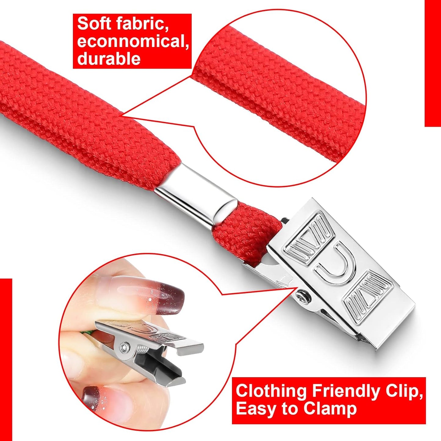 Marspark 100 Sets Clear Name Tags with Lanyard, Lanyards for ID Badges Reusable Strap with ID Holder Plastic Name Badges for Adults Business School Church Conference (Red)