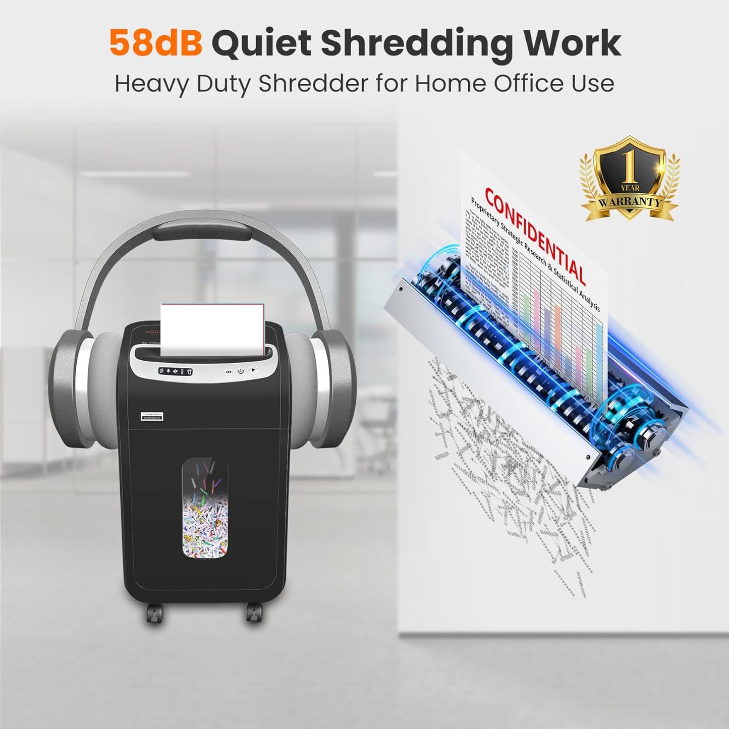 Paper Shredder for Home Office Heavy Duty with 60 Mins Running with US Patented Cutter,Shred CD/Card with Extra Large Bin,AUTO Jam Proof(ETL) (20-Sheet Cross Cut)