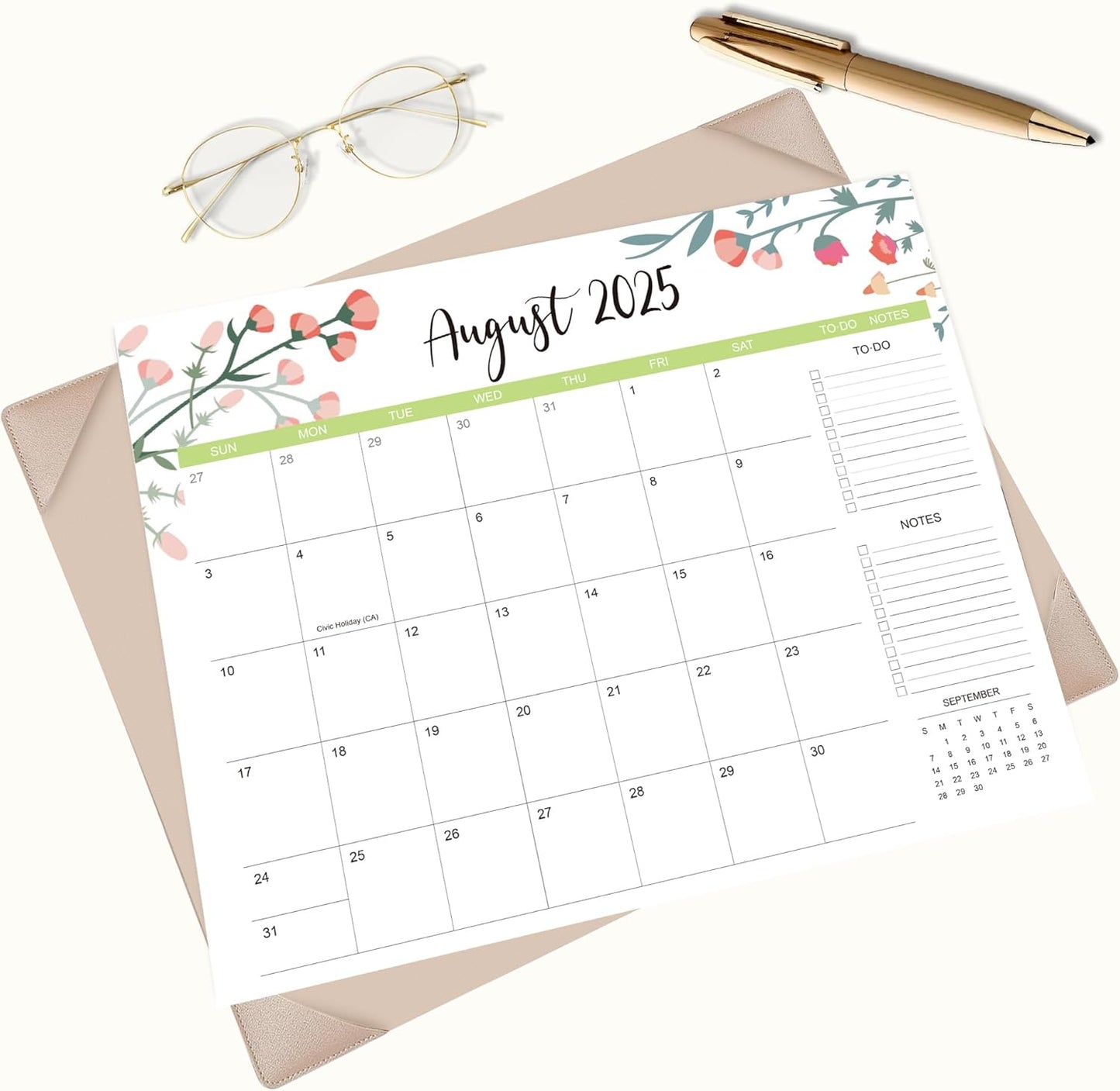 Desk Calendar 2025-2026 with Desk Mat – 22" x 17" Large Desk Pad Calendar Runs From Jul 2025 to Dec 2026, Floral Design Desktop Calendar with To-Do, Notes for Planning, Organizing, and Scheduling Your Life (Apricot)