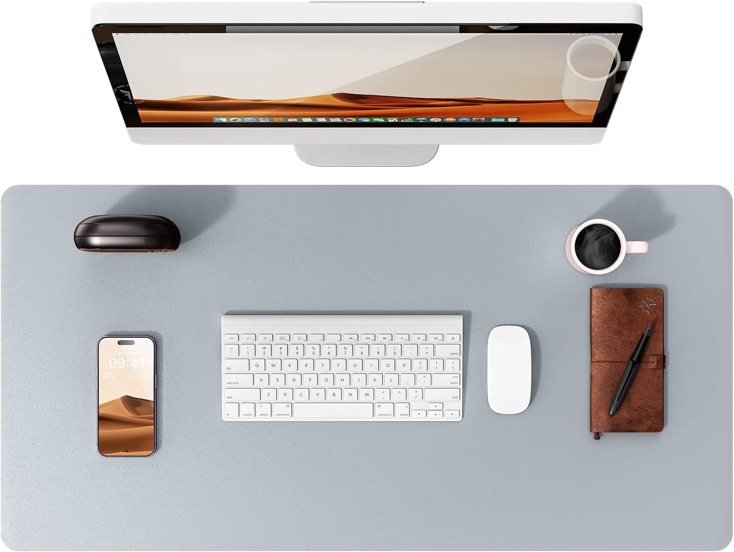 YSAGi Leather Desk Protector, Office Mat, Large Mouse Mat, Non-Slip PU Leather Blotter, Laptop Desk Mat, Waterproof Writing Pad for Office and Home (Light Grey, 35.4" x 17")